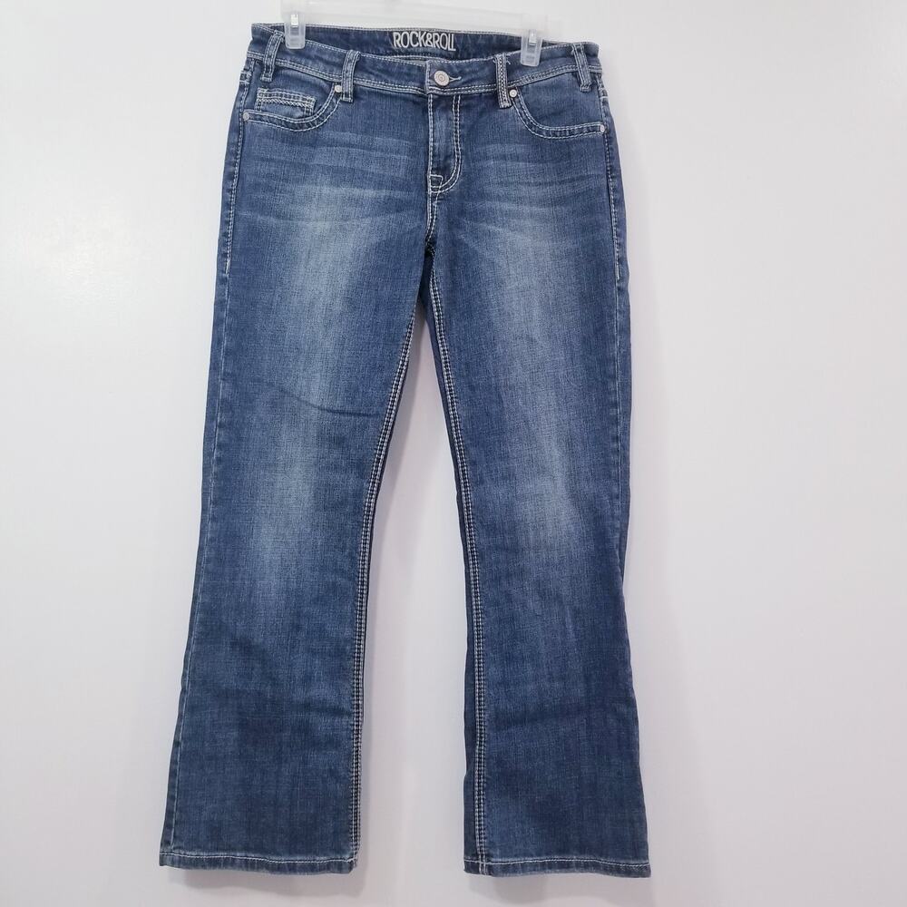 Y2K Rock & Roll Denim Embroidered Rival Low Rise Bootcut Jeans